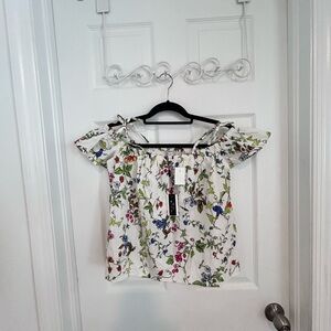 NWT Milly Minis White Floral Fruit Theme Off-Shoulder Tie Shoulder Top. Size 14